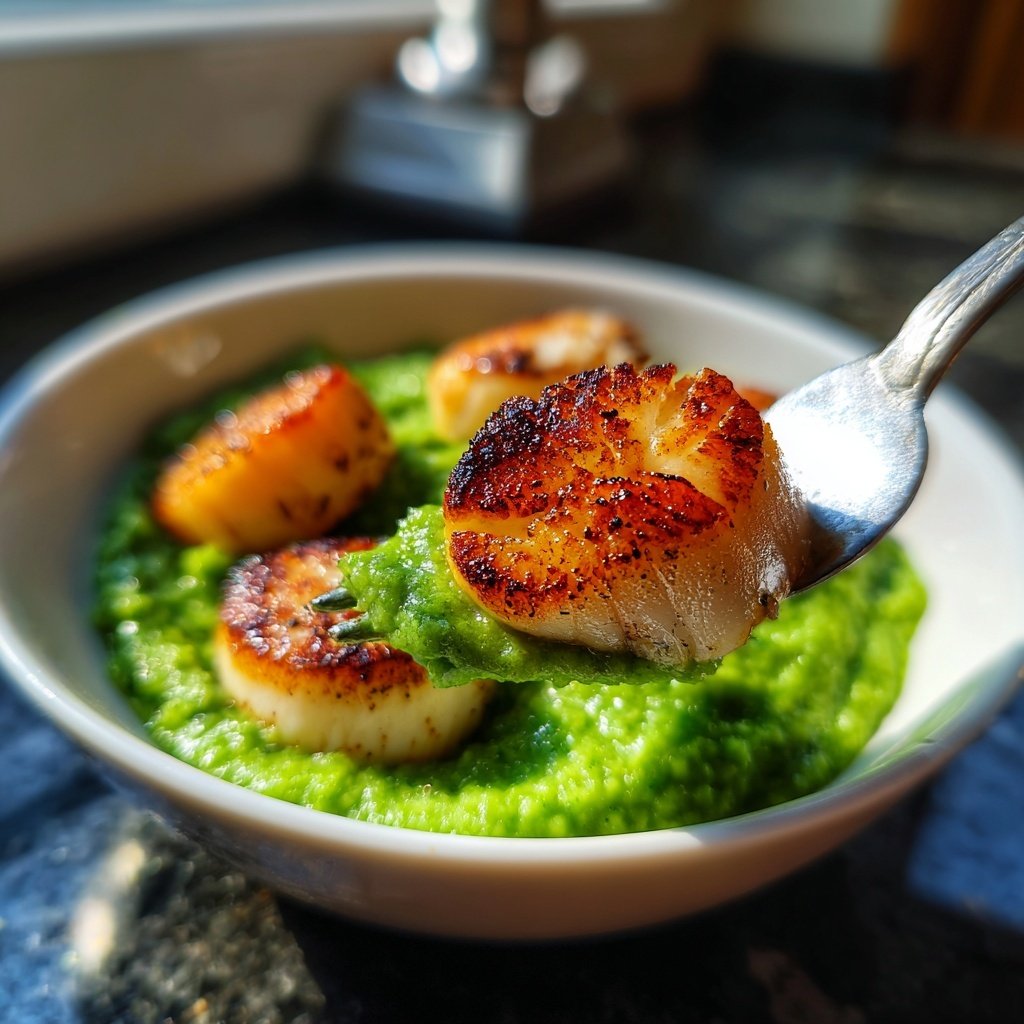 Jakobsmuscheln auf Erbsenpüree