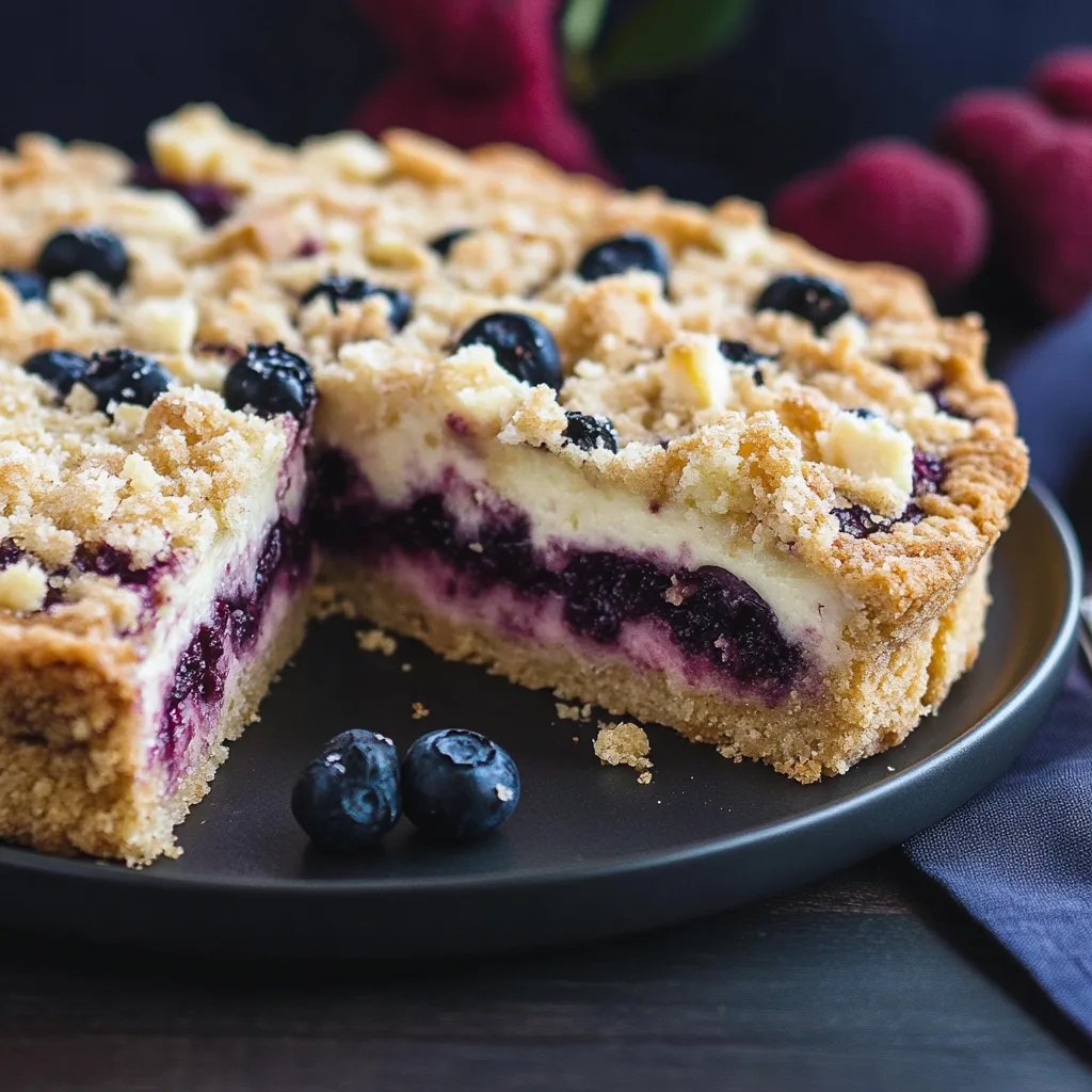 Zitroniger Heidelbeer-Käsekuchen mit Zitronenstreuseln