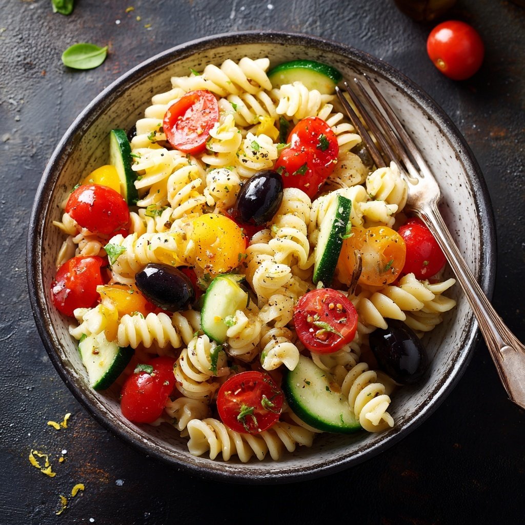 Mediterraner Nudelsalat Mit Zitronen Dressing