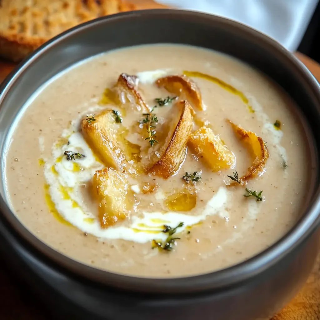 Cremige Maronensuppe mit karamellisierten Birnenspalten