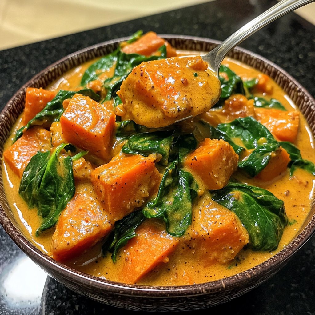 Süßkartoffelcurry mit Spinat
